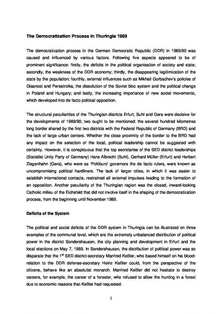 The Democratization Process in Thuringia 1989